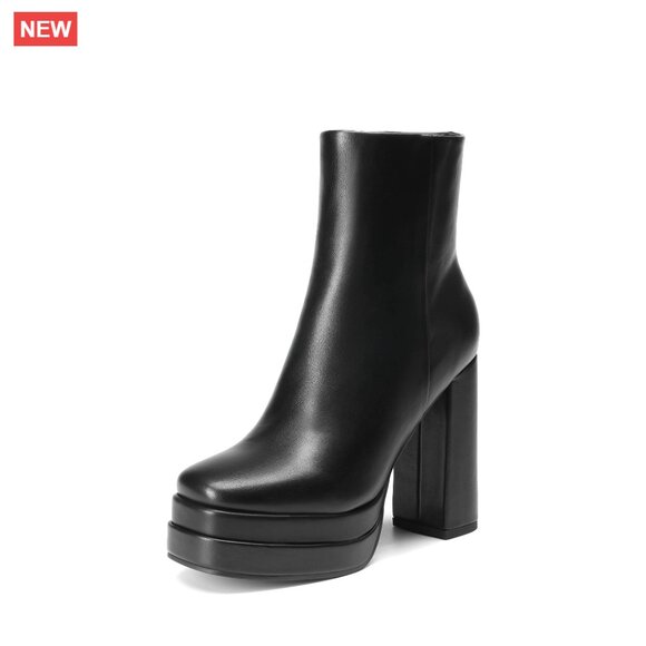 Platform Ankle Boots Chunky Heel Square Toe Party Dress Booties